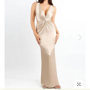 Popilush Built-In Shapewear Deep V-Neck Twisted Shine Maxi Dress, Size Large